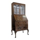 EDWARDIAN BURR WALNUT BUREAU BOOKCASE