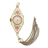 CORUNDO STERLING SILVER GUILLOCHE ENAMEL PENDANT WATCH