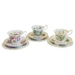 ROYAL ALBERT - FLOWERS OF THE MONTH SERIES - PORCELAIN CUPS, SAUCERS & SIDE PLATES