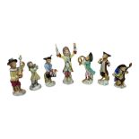 SEVEN 20TH CENTURY REPRODUCTION MONKEY BAND CONTINENTAL CHINA FIGURES