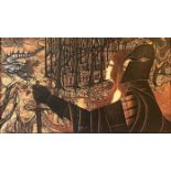 EUGENE BAKER - KNIGHT AND DRAGON "ANOTHER TIME" PRINT ON BOARD