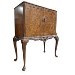 QUEEN ANNE REVIVAL WALNUT COCKTAIL DRINK CABINET ON STAND