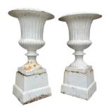 PAIR LATE 19TH CENTURY GARDEN CAST IRON CAMPANA URN PLANTERS