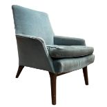 PARKER KNOLL - RETRO 20TH CENTURY BLUE UPHOLSTERED EASY LOUNGE ARMCHAIR