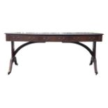 ENGLISH LATE 19TH CENTURY MAHOGANY & LEATHER PARTNER'S LIBRARY WRITING TABLE