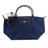 LONGCHAMP - MODERN DESIGNER TOTE BAG IN DARK BLUE WITH LEATHER HANDLES
