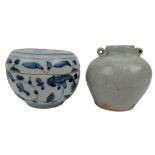 SONG/MING DYNASTY QINGBAI JARLET & A BLUE & WHITE SEAL BOX 宋 青白小罐和元青花盒