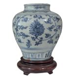 MING DYNASTY BLUE AND WHITE CERAMIC JAR 明 青花缠枝莲罐