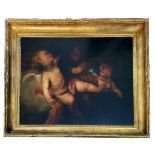 AFTER SIR PAUL RUBENS (1577-1640) - OIL ON CANVAS DETAIL OF THREE CHERUBS PAINTING