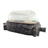 VINTAGE BULKHEAD GLASS & IRON METAL WALL LIGHT