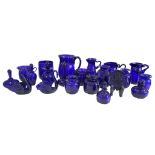 BRISTOL BLUE GLASS - COLLECTION OF 20TH CENTURY JUGS, VASES, PERFUME BOTTLES, ETC