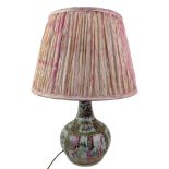 19TH CENTURY CHINESE FAMILLE ROSE VASE TABLE LAMP WITH SILK SHADE