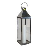 CONTEMPORARY SILVER METAL CANDELABRA / LANTERN