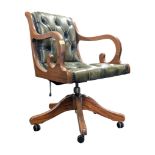 VINTAGE 20TH CENTURY GREEN CHESTERFIELD BUTTONBACK SWIVEL OFFICE CHAIR