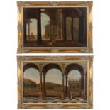 DEUTSCHER ODER ITALIENISCHER MEISTER DES 18. JAHRHUNDERTS "Paar Architektur-Capricci mit höfischen G