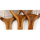 Collection of 3 Antique Tennis Rackets, inc Practice, Champion, Athletics Belfast models.
