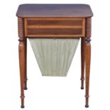 A mahogany and maple wood work table, 1820s, probably American, the solid top with rounded corners