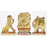 Three painted alabaster [or other soft white stone] statues, probably for Hindu Devotion,