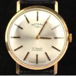 Rotary A Gentleman's Gold wristwatch the silvered signed dial with baton hour markers fitted with