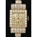 Art Deco Girard Perregaux diamond set cocktail watch, set with eight cut diamonds with a total