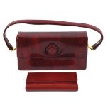 Cartier deep red high gloss hand bag with authenticity card and dust bag and Cartier de must wallet