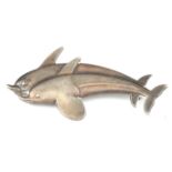 Georg Jensen double Dolphin brooch, no.317, sterling silver, Georg Jensen mark, pin and roll catch