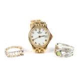 Raymond Weil wristwatch quartz movement with date aperture with gold plated brick link bracelet,
