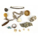 A group of costume jewellery, including a Victorian knot silver plated brooch, modern hammered