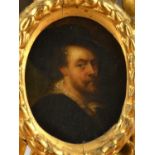 After Rubens, a self-portrait, 14.5 x 11.5cm, in carved Florentine frame, 34 x 28cm overall.
