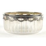 WMF. glass fruit bowl the silver plated rim cast with foliate swags, 20.5cm dia.
