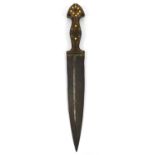 A 19th century Caucasian or other, Kindjal dagger with studded, white metal mounted,