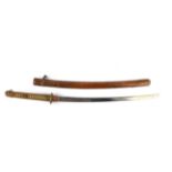 A mumei katana in shingunto koshirae with leather covered saya [metal ashi, obi-tori and saru-te