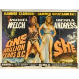 She (1965) / One Million Years B.C. (1966), British Quad Film Poster for the Hammer Films 1968