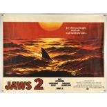 Jaws 2 (1978), British Quad Film Poster, Sunset Style, artwork by Jack Leynnwood, unfolded,