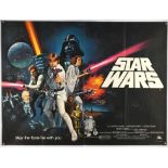 Star Wars (1977), British Quad Film Poster, pre-Awards style, artwork by Tom Chantrell, folded,