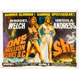 One Million Years B.C / She (1968), British Quad Double Bill Film Poster, Hammer Productions,