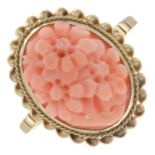 9ct gold carved coral ring