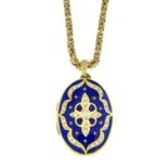 Diamond and blue enamel locket, by Faberge