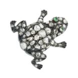 A late Victorian silver and gold rose-cut diamond frog brooch