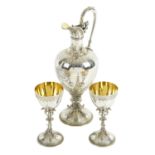 Victorian silver ewer with matching pair of goblets