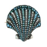 A late 19th century silver, gold, turquoise, split pearl and pearl brooch