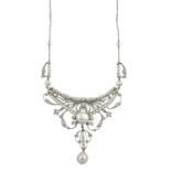 An Edwardian platinum, diamond and pearl necklace