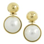 A pair of 18ct gold mabé pearl earrings, by Tiffany & Co.
