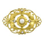 An early 20th century 18ct gold cultured and split pearl brooch, by Georg Jensen