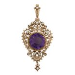 An amethyst and split pearl pendant