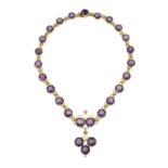 A late Victorian gold, amethyst and split pearl necklace