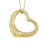 A diamond highlight 'Open heart' pendant, with chain, by Elsa Peretti for Tiffany & Co.