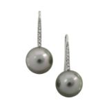 A pair of 18ct gold 'Tahitian' cultured pearl and diamond earrings, by Boodles