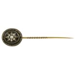 A late 19th century split pearl enamel stickpin