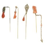 A selection of late 19th century & later coral stickpins